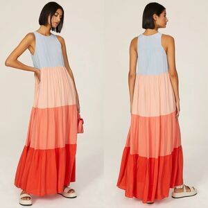 ESSENTIEL ANTWERP •  Bente Colourblock Maxi Dress In Blood Orange
